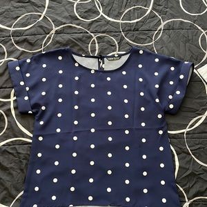 Navy blue and white polka dot top